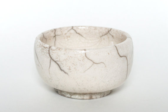 White Crackle Raku Tea Bowl - Trinket Dish - Ring Dish